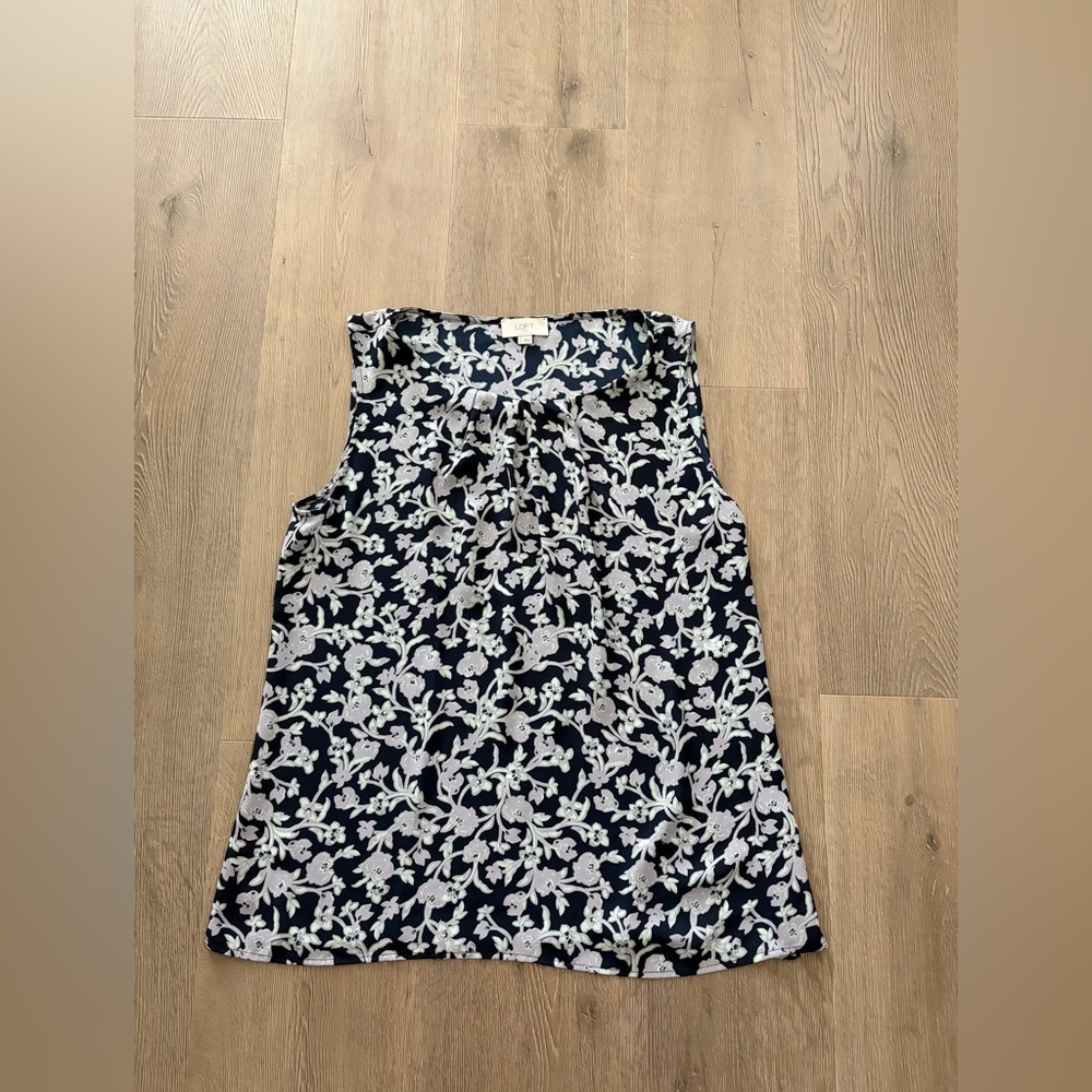 LOFT Navy and White Floral Sleeveless Camisole